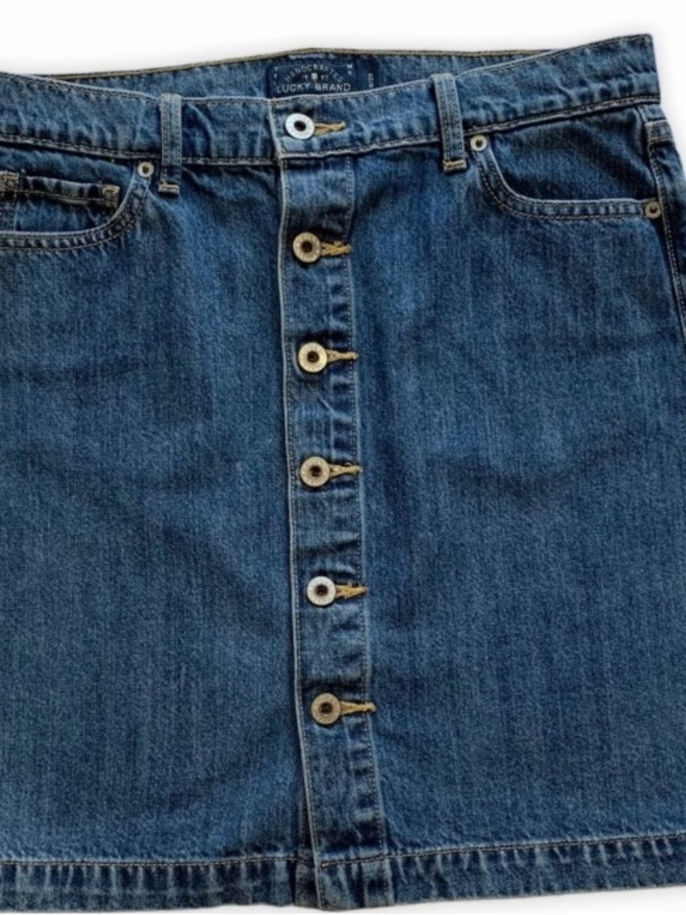 Lucky Brand Blue Denim Skirt with Branded Button Sz 6/28